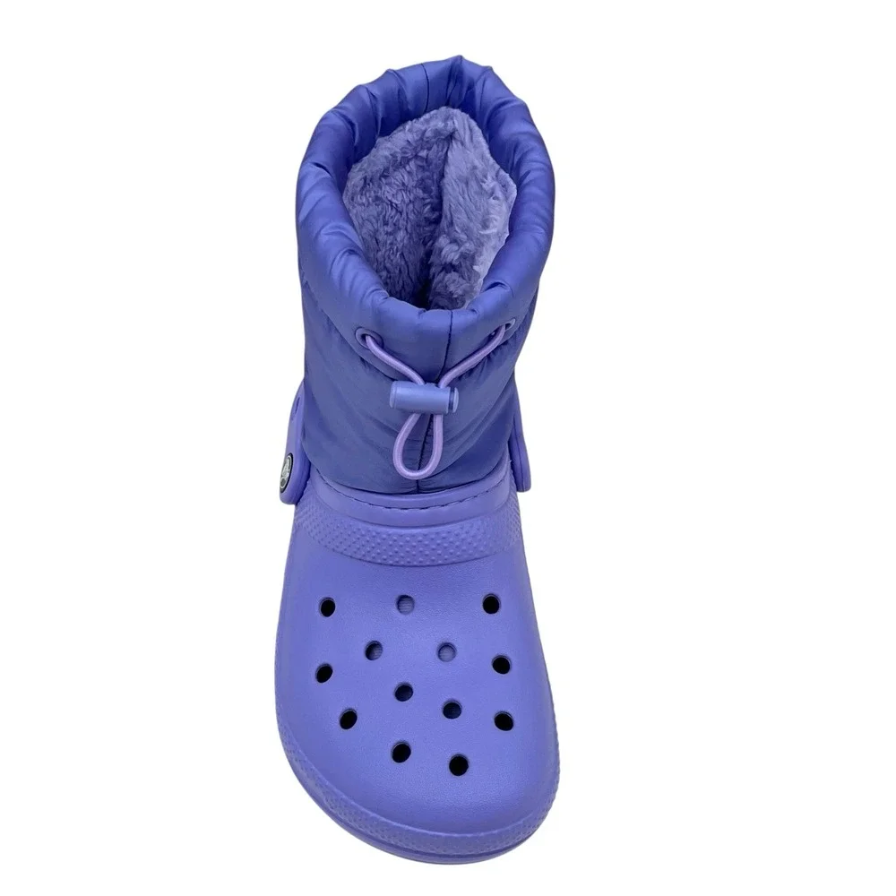 Crocs Classic Youth Girls Lined Neo Puff‎ Boots Size 2 Digital Violet Faux Fur